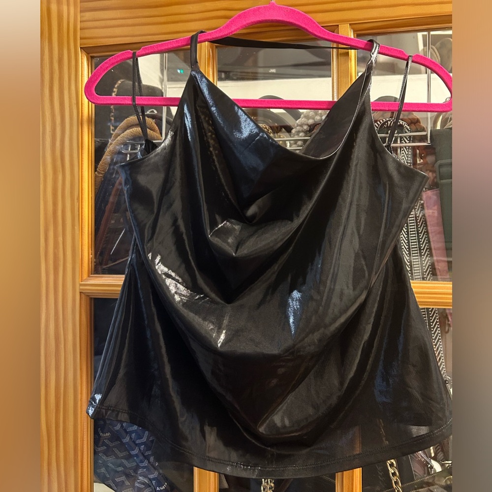 NWT Anthropologie Cowl-neck Shine Halter Tank Black